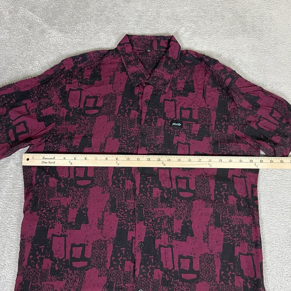 Slunks Shirt Mens Extra Large Beach Casual Short Sleeve Button Up Rayon Burgundy - Picture 8 of 12